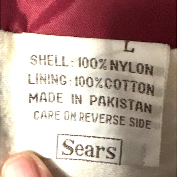 Vintage Sears Burgundy Coach Jacket L 100% Nylon Shell & Cotton Lining - Picture 3 of 6